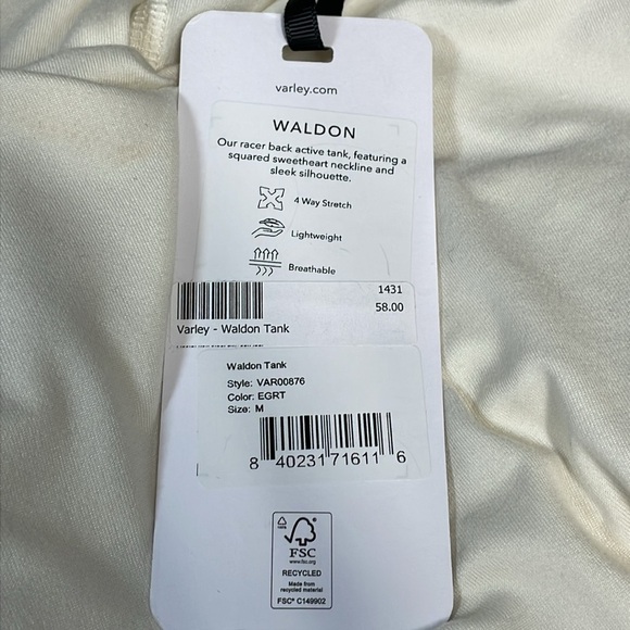 NWT Varley Waldon Racer Back Active Tank Shelf Bra Egret Cream M - Picture 3 of 14